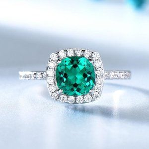 EMERALD GREEN CUSHION CUBIC ZIRCONIA RING